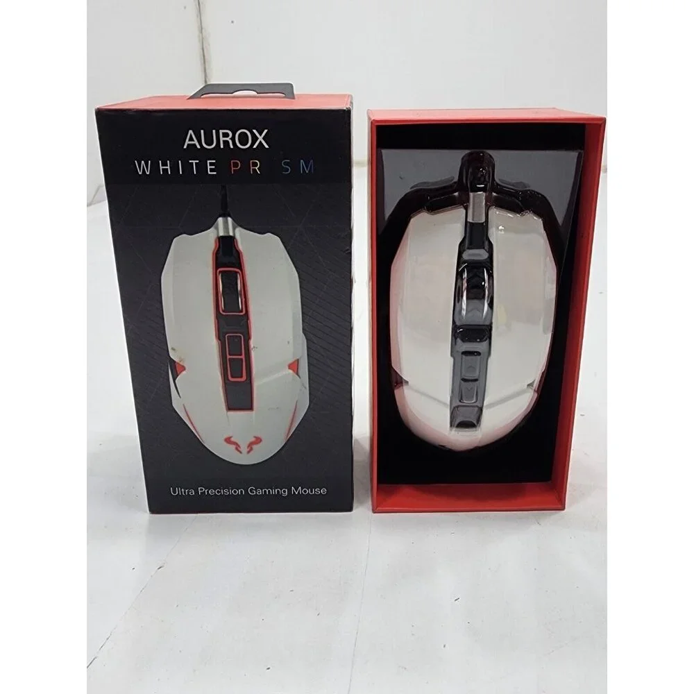 RioToro Aurox White Prism Ultra Precision Wired Gaming Mouse MR800XPW Open Box